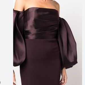 Solace London's 'Carmen' Satin and Crepe maxi dress Plum Eggplant Purple Size 6